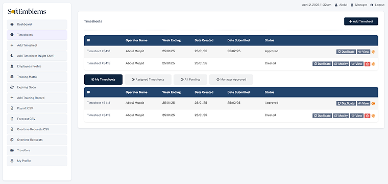 timesheet management portal