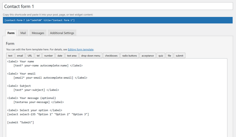 Contact Form 7 shortcodes