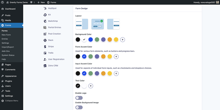 gravity forms conversational form design options