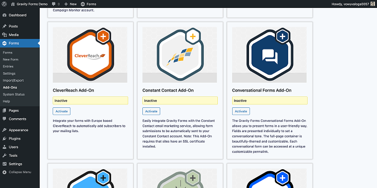 gravity forms activating conversational forms add-on