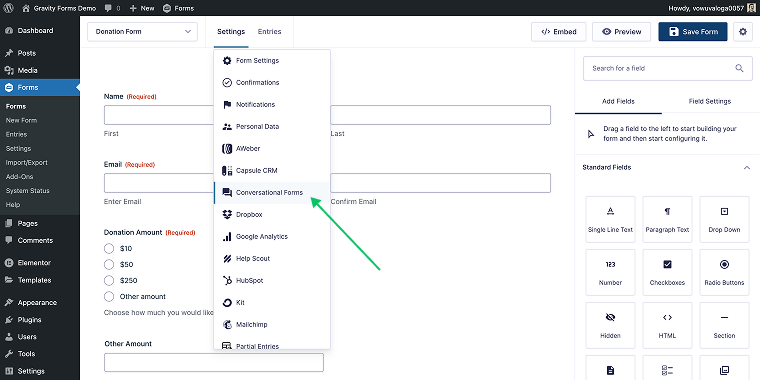 form settings