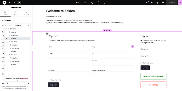 log in page zolden store