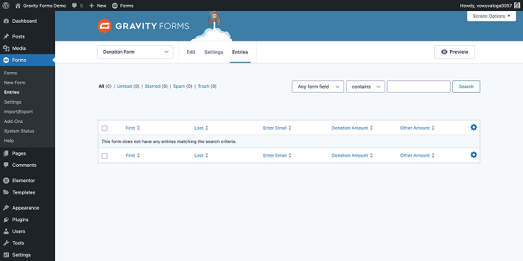 gravity forms entries