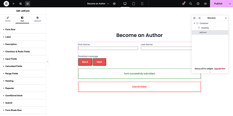 jetform customization in elementor