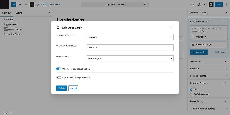 user login form action
