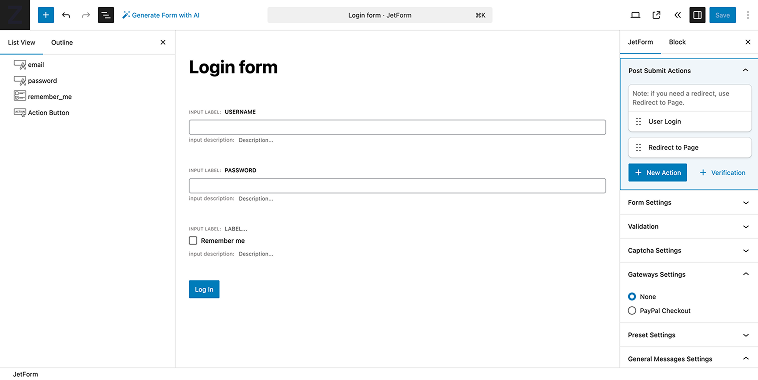 login form