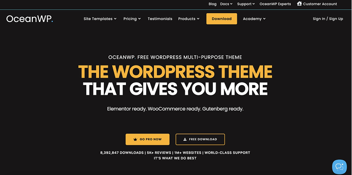OceanWP theme homepage