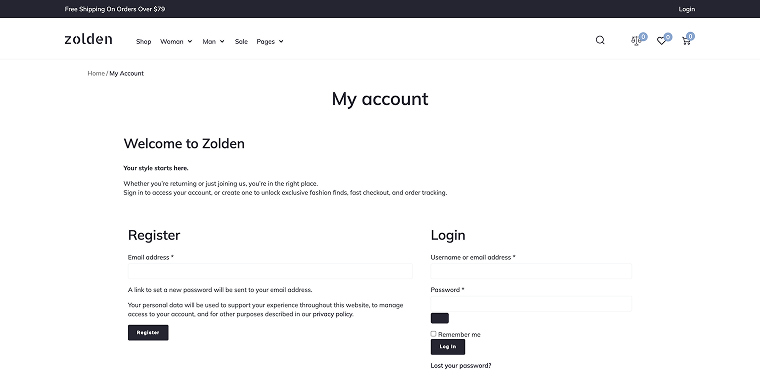 login page preview
