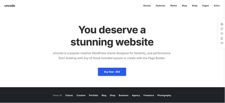 Uncode theme homepage
