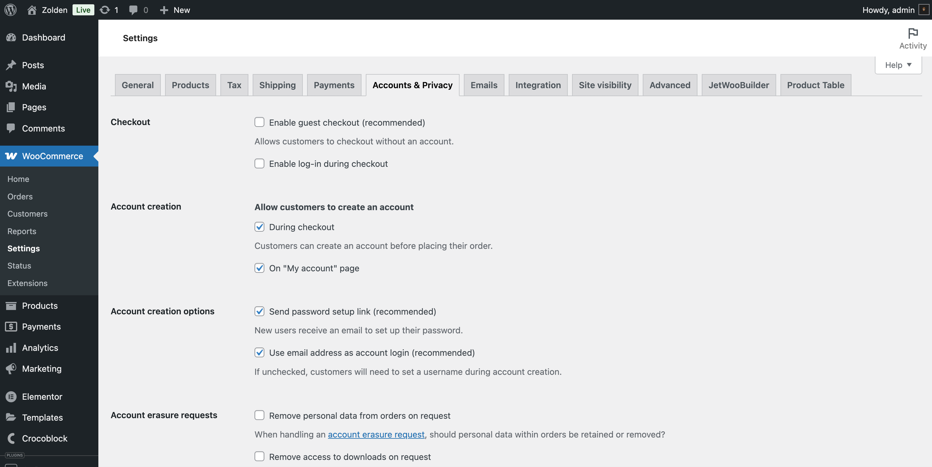 mandatory user accounts creation woocommerce store