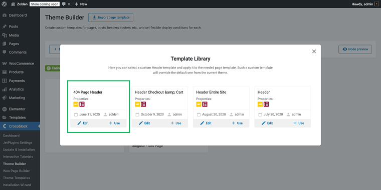 template library pop-up