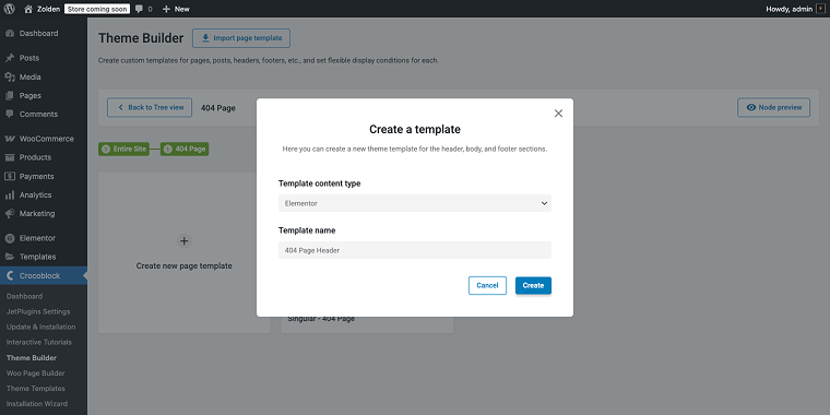 create a template pop-up