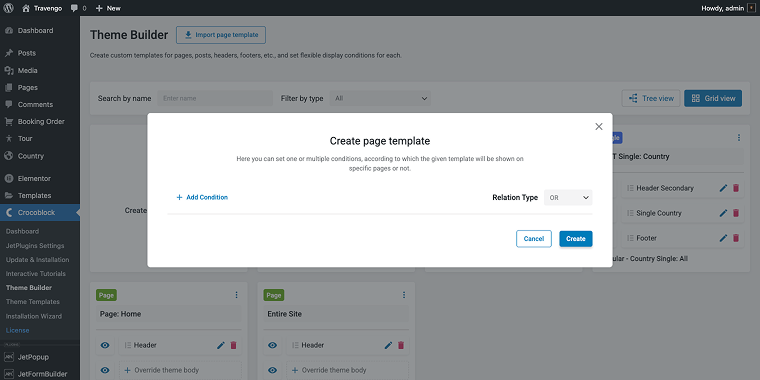 create page template pop-up