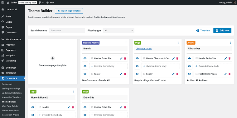 theme builder section grid view