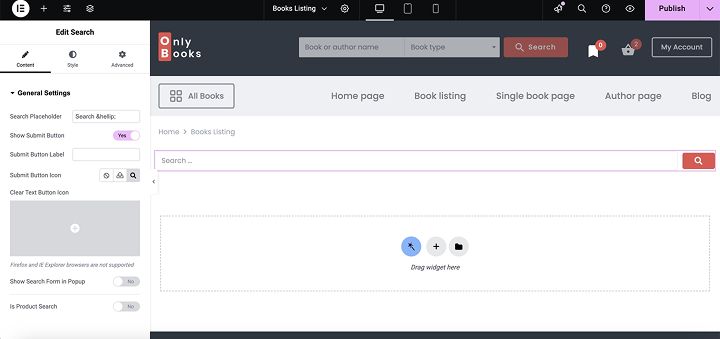JetBlocks search widget settings