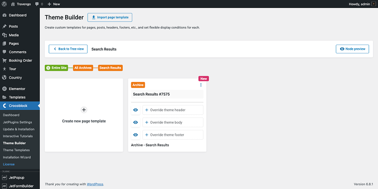 adding custom header, body, and footer to search page template