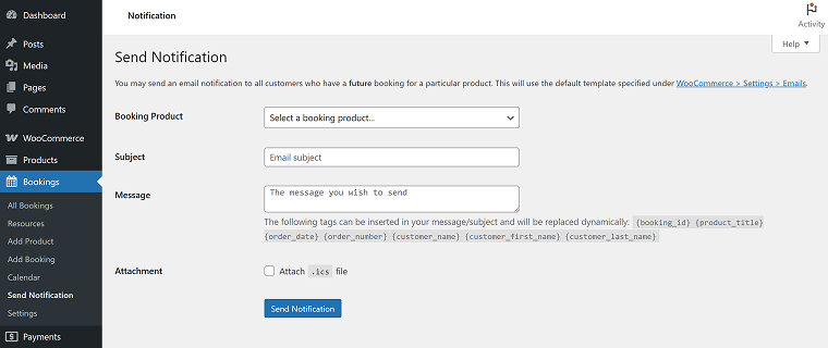 notifications for booking