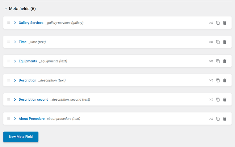 service meta fields