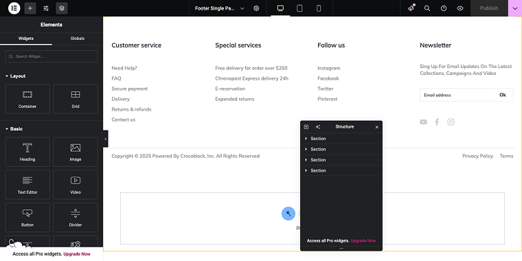 single page footer template