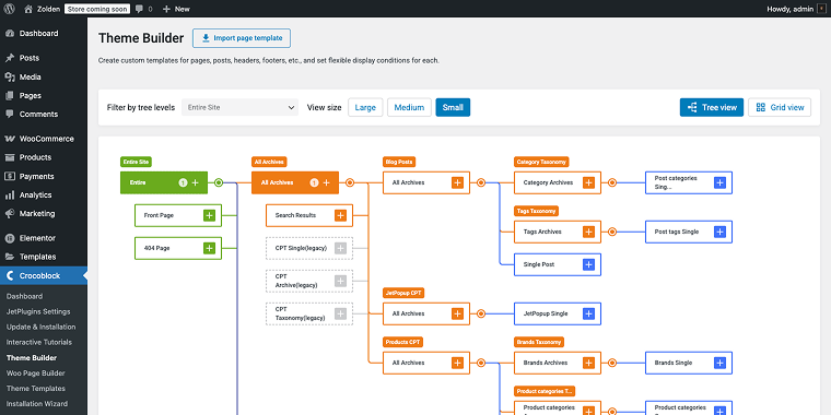 theme builder section tree view