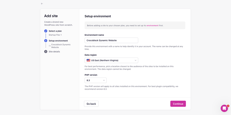 step 2 of the add site onboarding process