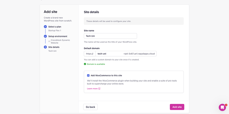step 3 of the add site onboarding process