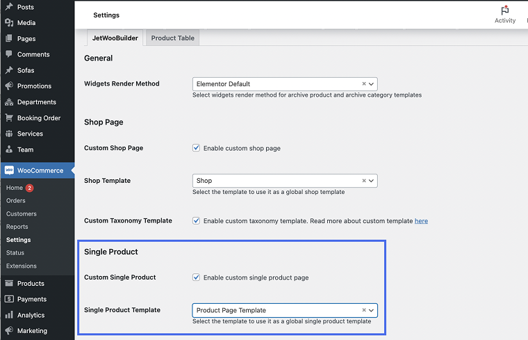 assign your template to the woocommerce