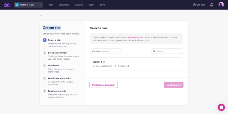 step 1 of the add site onboarding process