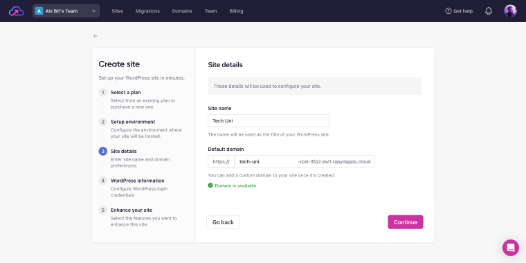 step 3 of the add site onboarding process