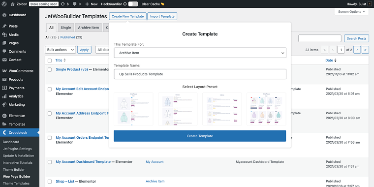 create template popup