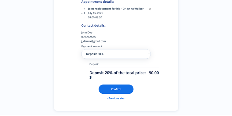 deposit field option selected