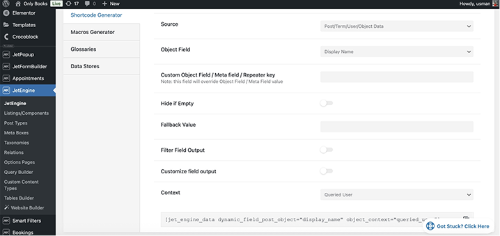 generating shortcode for the name in the chat