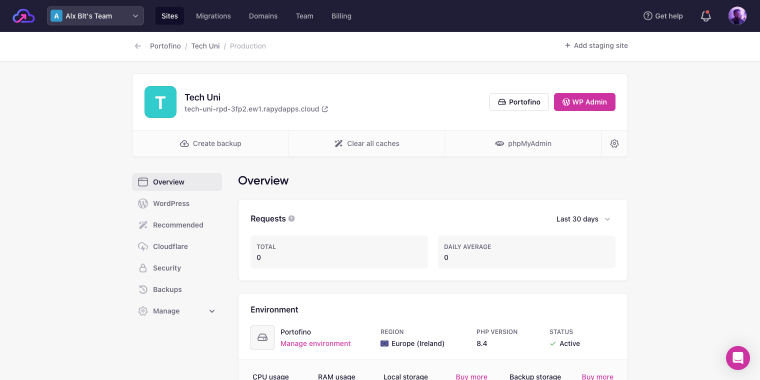 rapid hosting dashboard