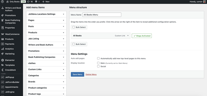 wordpress menu structure