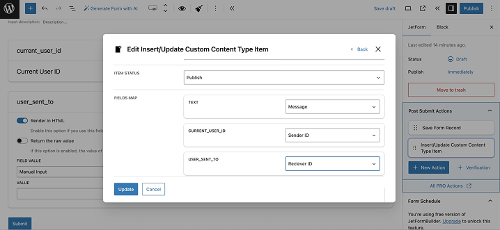 post submit action setting