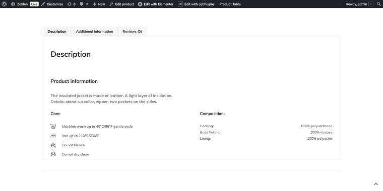 product tabs widget single page template