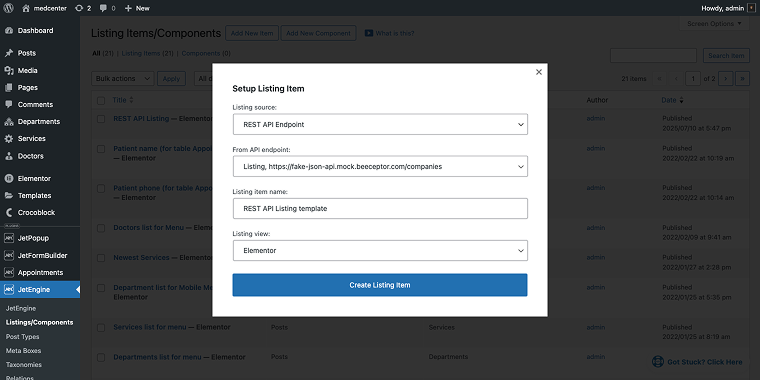 rest api listing item