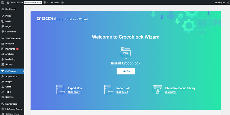 crocoblock installation wizard welcome screen