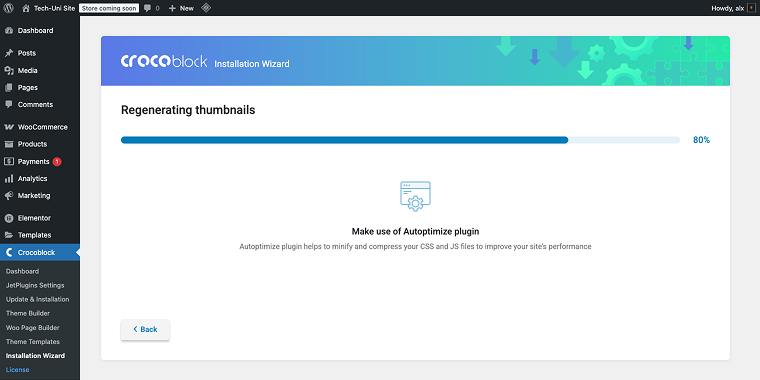 crocoblock installation wizard regenerating thumbnails process