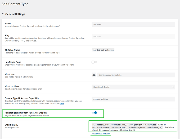 CCT REST API endpoint