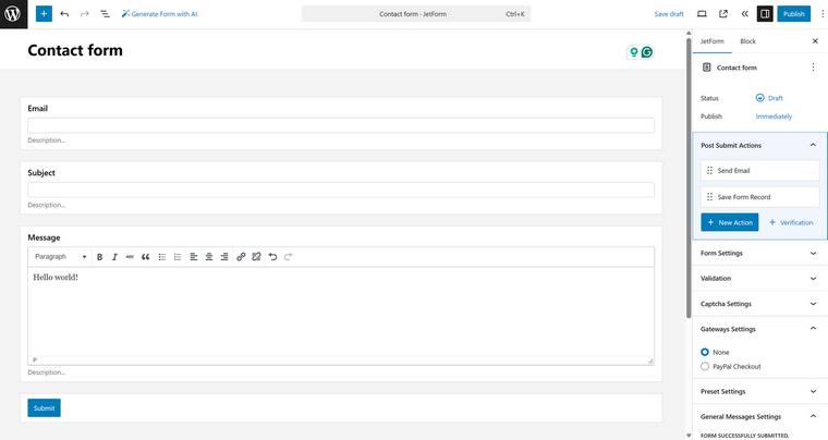 contact form JetFormBuilder