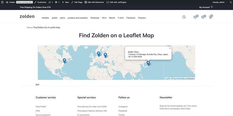 leaflet map on the front end
