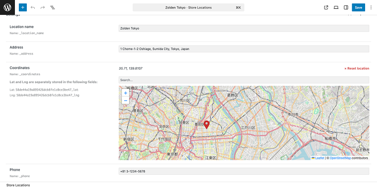 location single meta fields