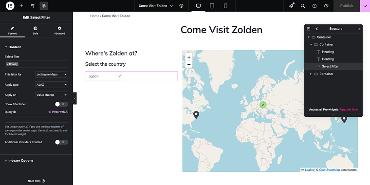 select filter on the locations page