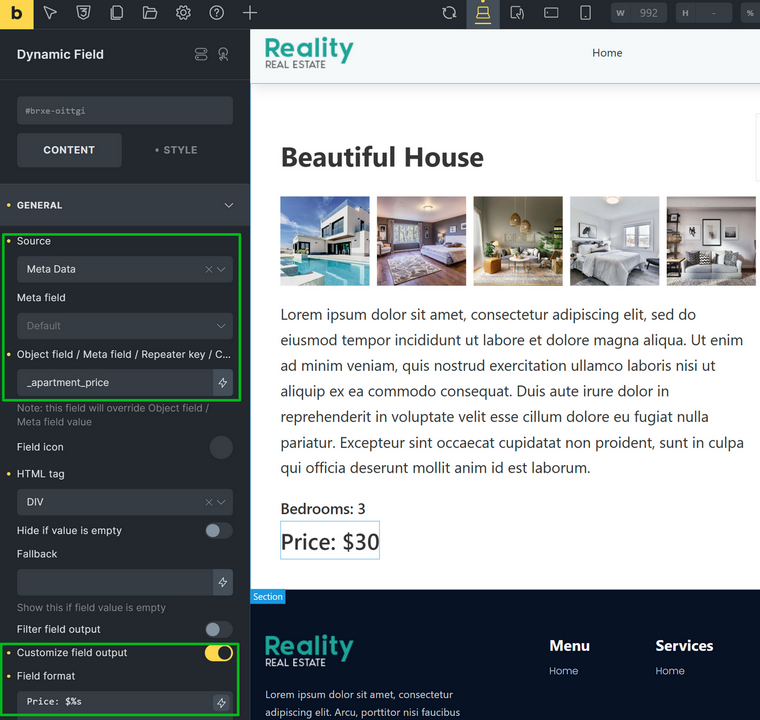 displaying booking price in bricks