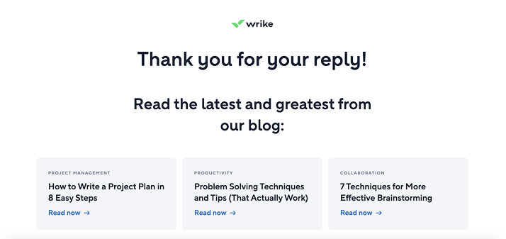 thank you page leading to blog