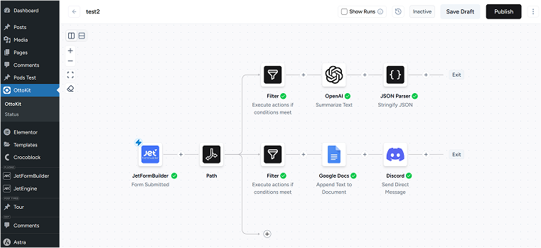 ottokit interface in wordpress