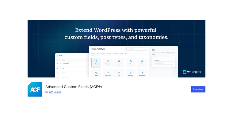 Advanced Custom Fields plugin on wordpress.org