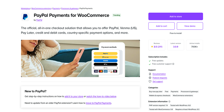 PayPal for WooCommerce payment gateway homepage