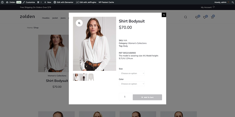 quick view pop-up in the Products Grid widget